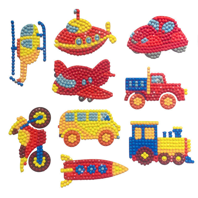 Vielfältige Diamantmalerei Sticker für Kinder, bunte DIY-Motive mit Glitzer für kreatives Gestalten.