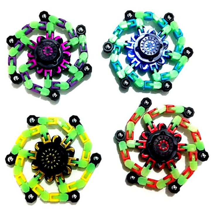 Seitenansicht des Roboter Spinner Spielzeugs, zeigt ergonomisches Design für Kinderhände. Fidget Toy Lernspiel.
