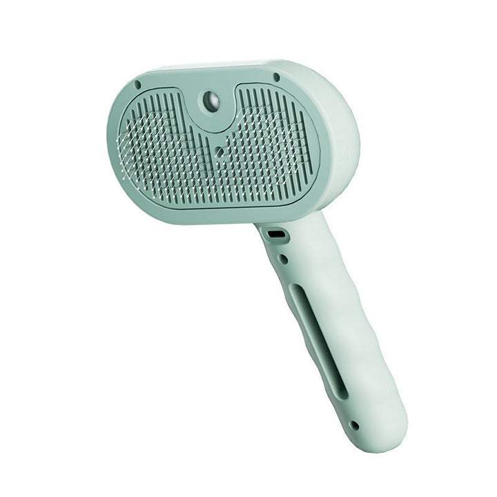 Detailansicht der Dampfbürste für Haustiere; ergonomisches Design für effektive & sanfte Fellpflege.