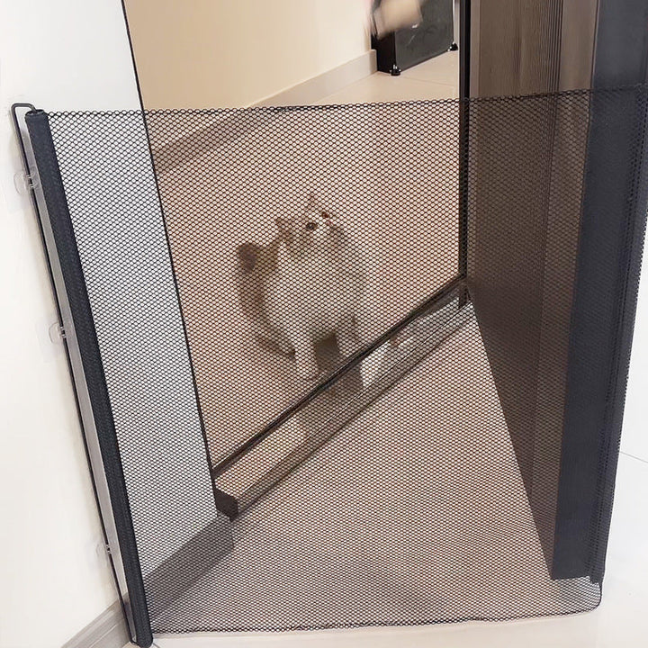 Universelles Haustier Tür Sicherheitsnetz, weiß, schützt Welpen & Katzen sicher im Haus. Ideal als Türschutz.
