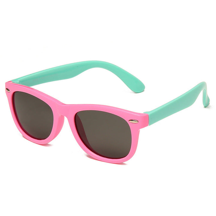 Gelbe flexible Kinder-Sonnenbrille, robust & leicht, UV-Schutz für aktive Kinder.