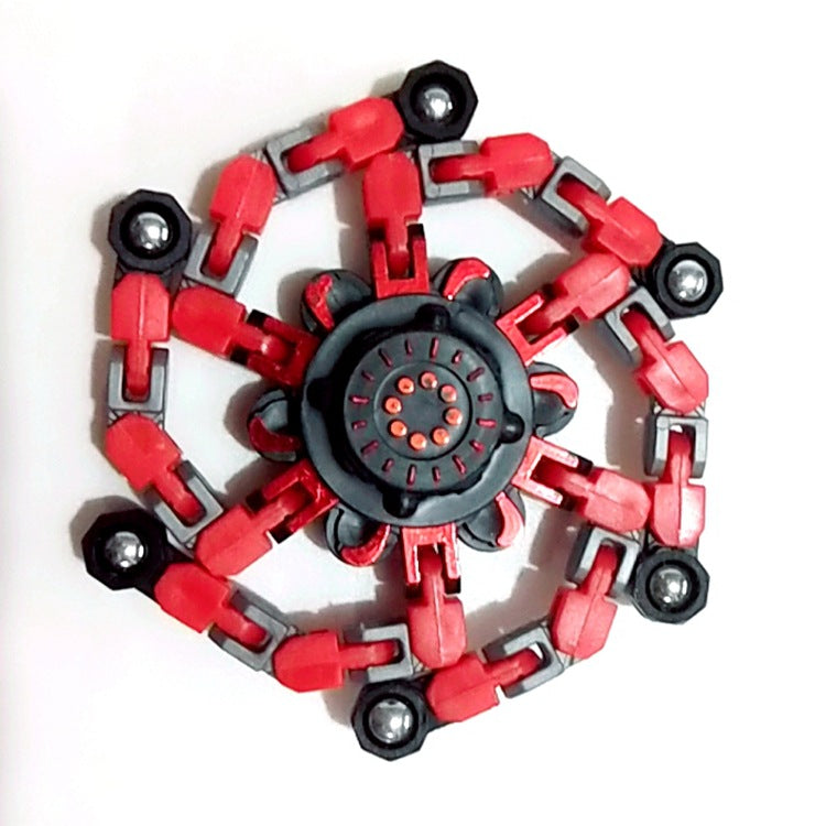 Roboter Spinner aus verschiedenen Perspektiven, zeigt robustes Design & leuchtende Farben. Kinder Fidget Toy.
