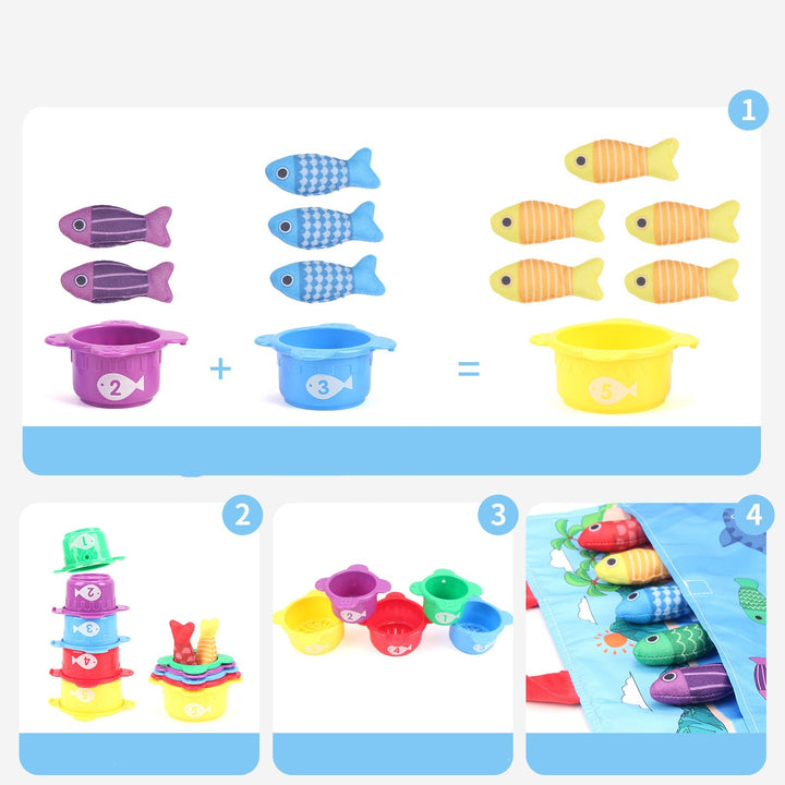 Buntes Montessori Plüsch Fischteich Spiel mit Fischen & Angel; ideal für spielerisches Lernen & Entwicklung von Kindern.