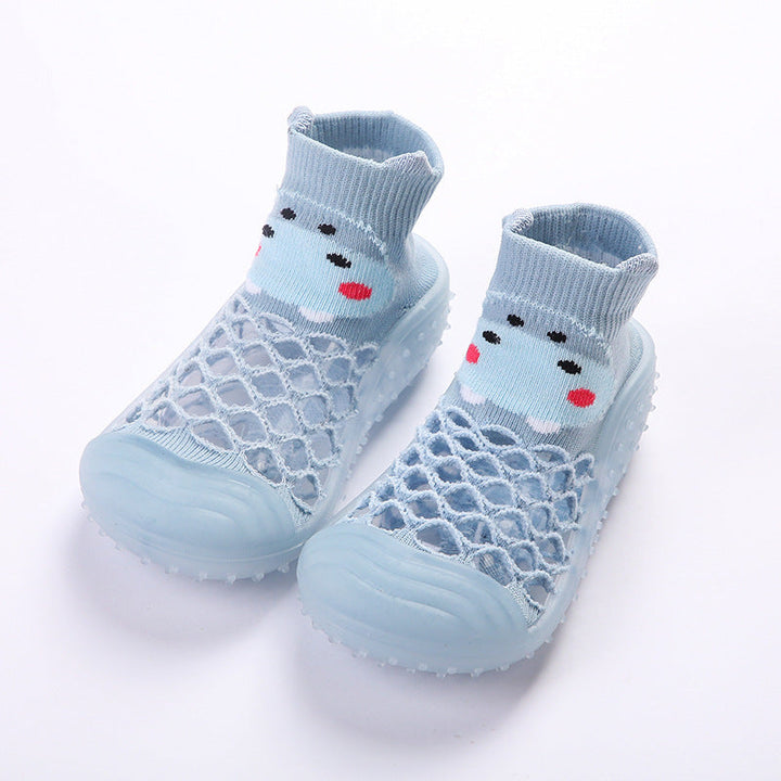 Weiche Babysocken-Lauflernschuhe mit Tierdesign, rutschfest und bequem für Kleinkinder.
