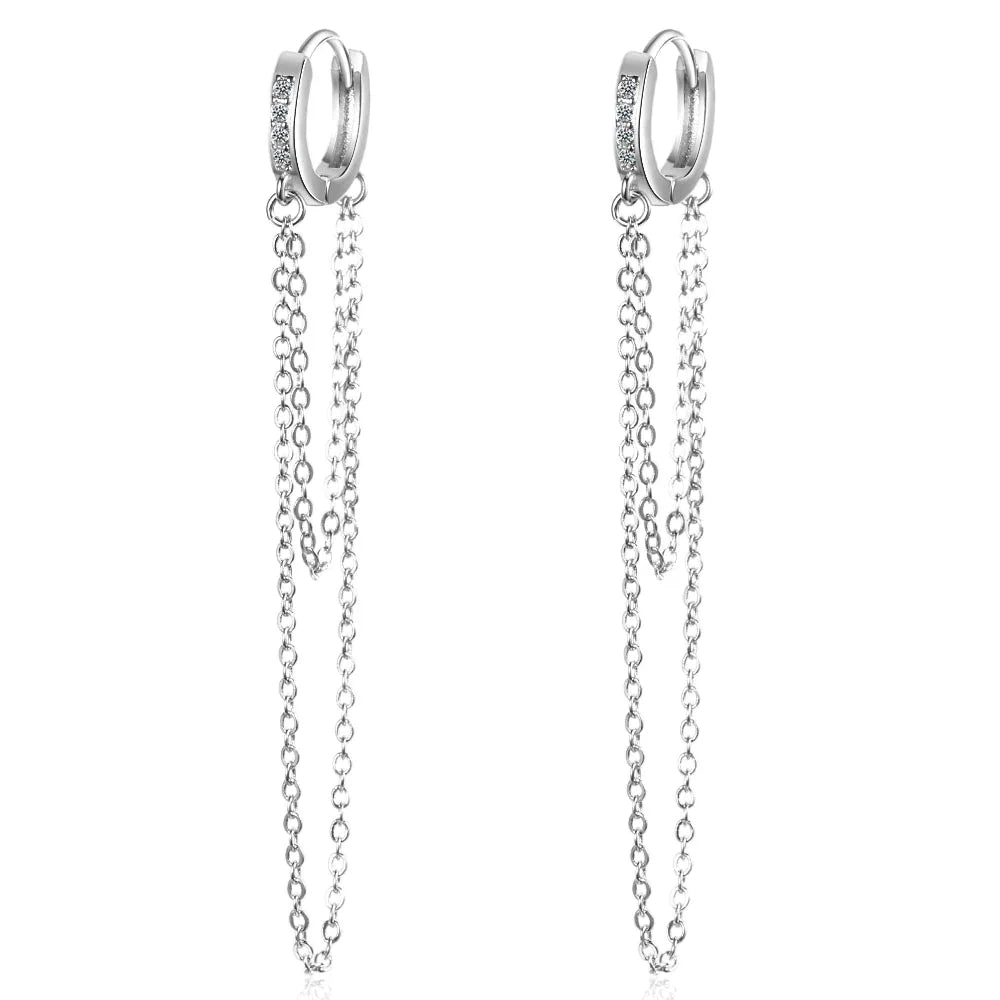 Glänzende Damen Kettenohrringe mit Zirkonia Kristall, eleganter Silberschmuck für Abendmode.