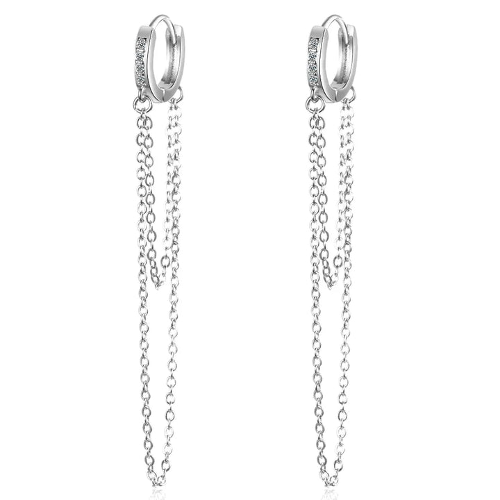 Glänzende Damen Kettenohrringe mit Zirkonia Kristall, eleganter Silberschmuck für Abendmode.