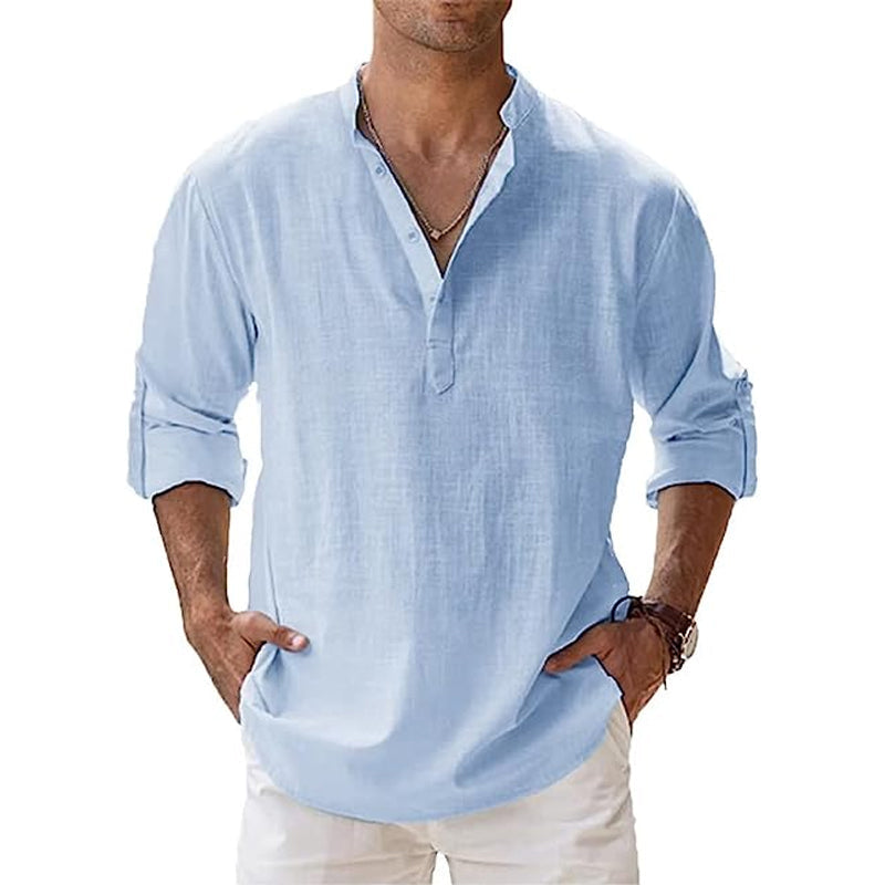 Komfortables Herren Henley Langarmshirt mit Knopfleiste, ein Basic-Hemd für jede Herren-Garderobe.