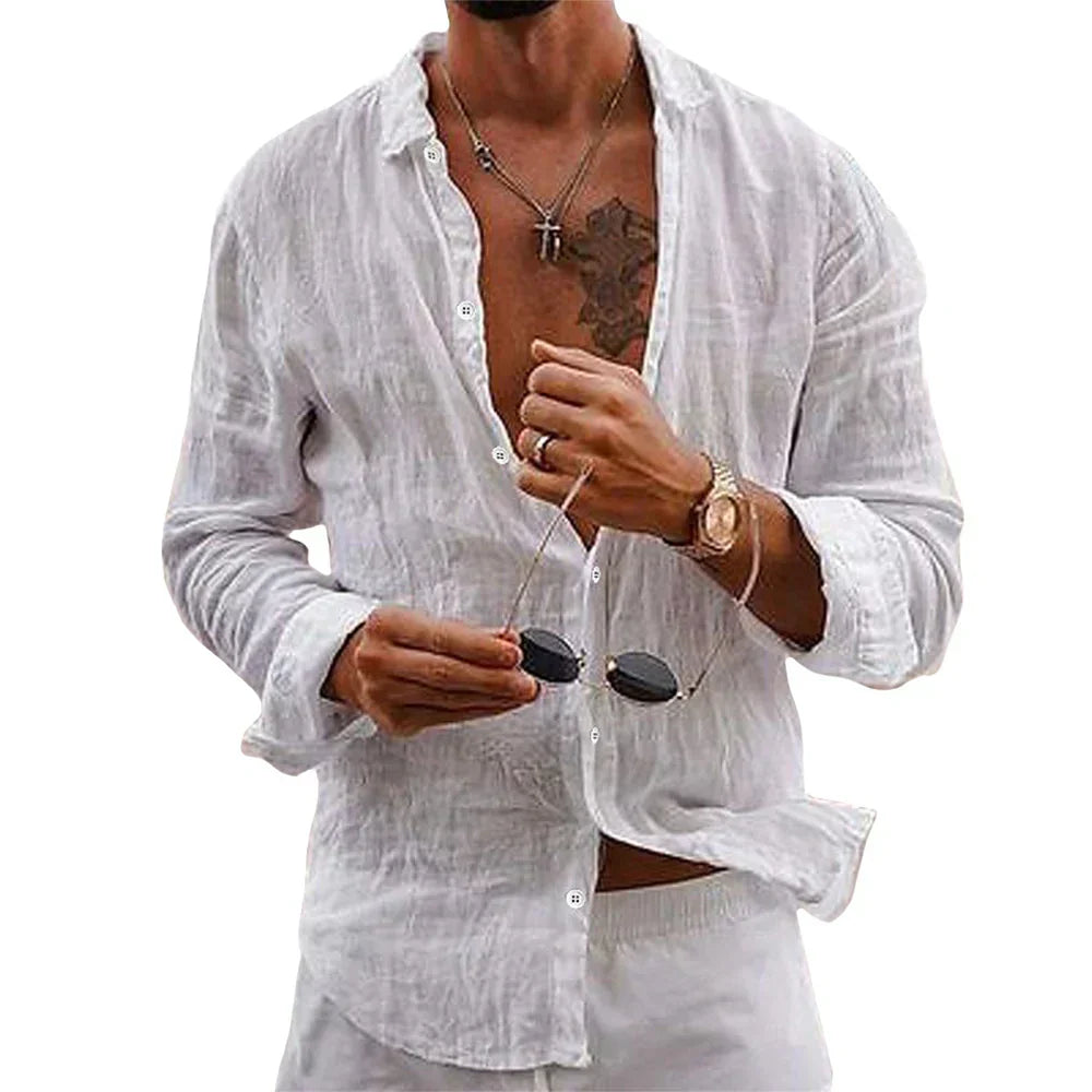 Elegantes Herren Old Money Stil Hemd, unifarben & langärmlig, komfortabel für Business Casual & Freizeit.