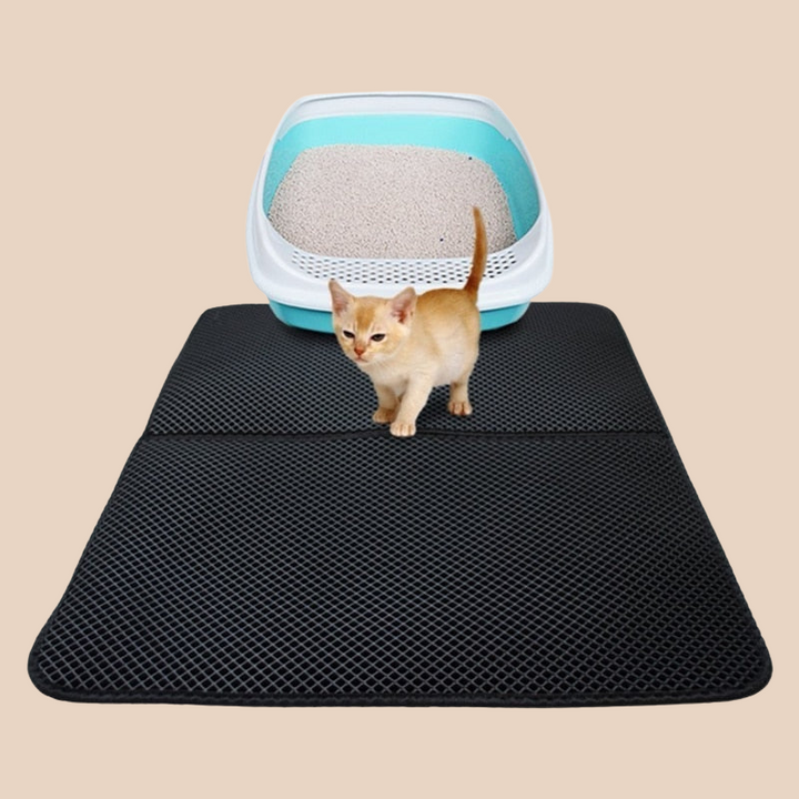 Weiche, doppellagige Katzenmatte für Komfort und Sauberkeit. Wasserdichtes Design, pflegeleicht, ideal für Katzenklo.