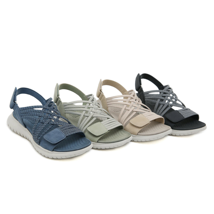 Schwarze Damen Freizeit Sandalen, flach & komfortabel, perfekt für Reisen & täglichen Gebrauch.