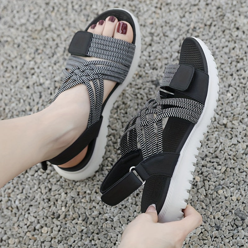 Modische Damen Sportsandalen, flach und bequem, mit elastischen Riemen für Sommer & Outdoor.