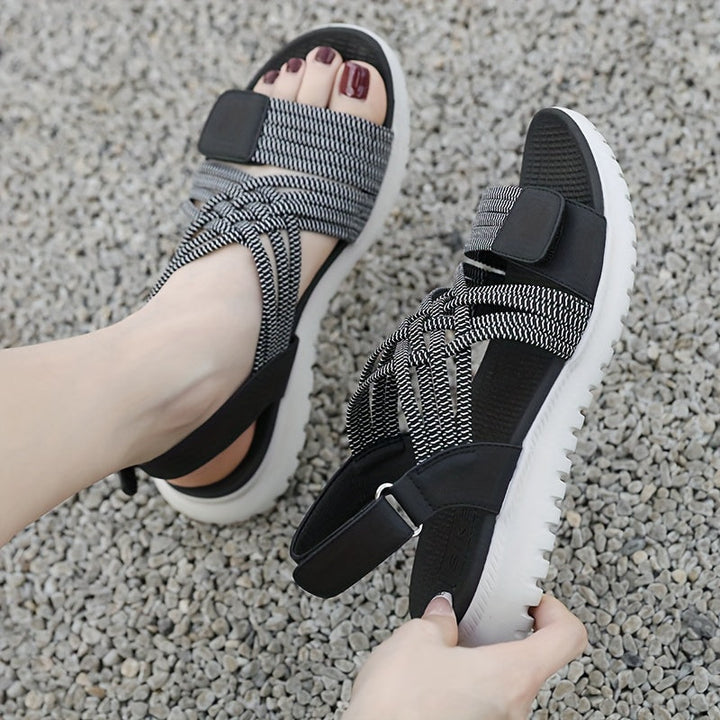 Modische Damen Sportsandalen, flach und bequem, mit elastischen Riemen für Sommer & Outdoor.