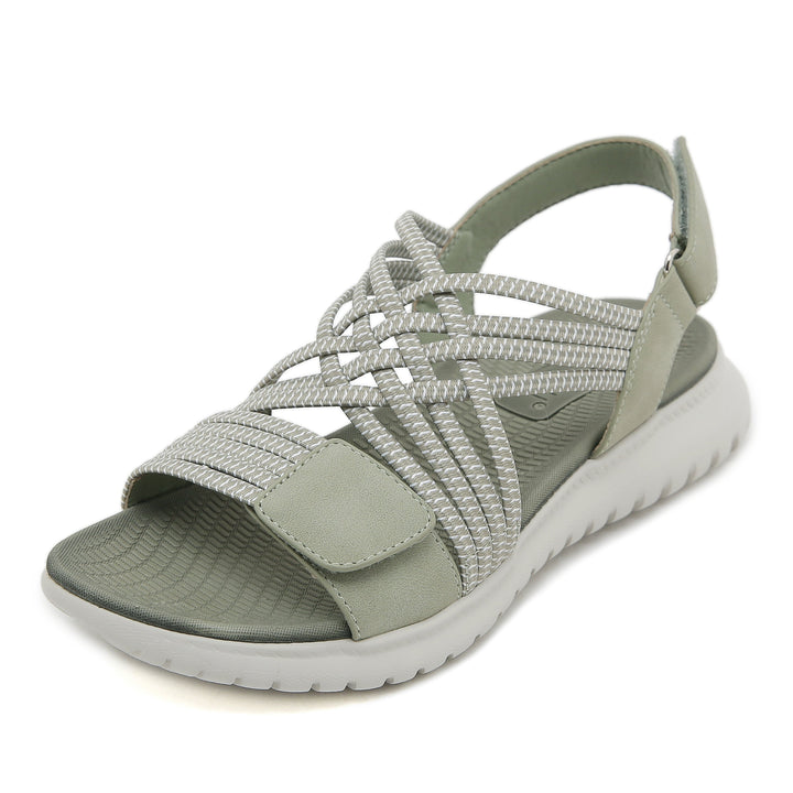 Grüne Damen Sportsandalen mit elastischen Flechtriemen, leicht & bequem für Freizeit & Outdoor.