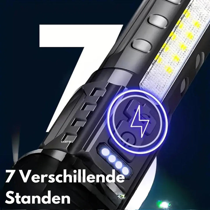 Wiederaufladbare LED-Taschenlampe für Militär, Outdoor & Camping. Starke Leuchtkraft für Notfall & Wandern.