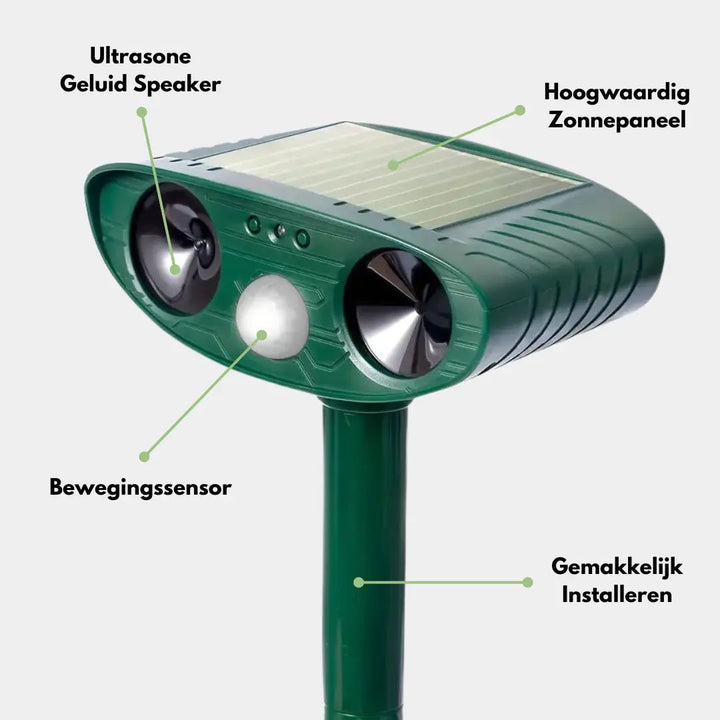 Wetterfester Ultraschall Katzenvertreiber, solarbetrieben, schützt Ihren Garten effektiv vor unerwünschten Katzen.