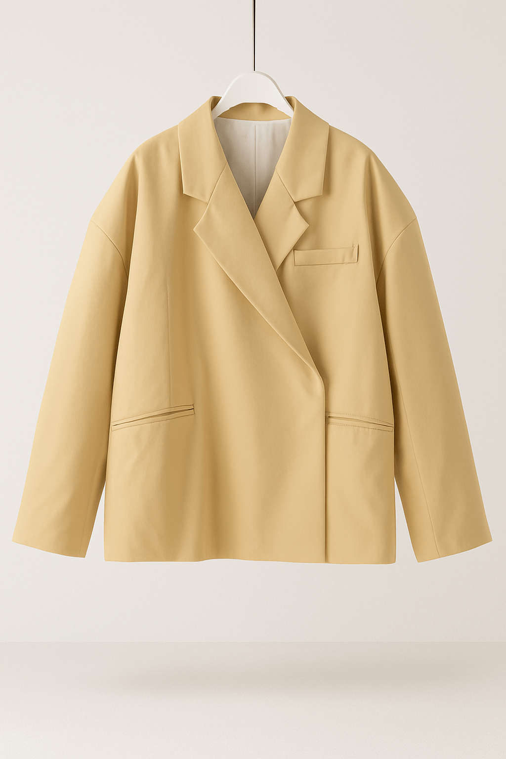 Knopfloser Damen Oversize Blazer auf Model, perfekt für einen stilvollen, entspannten Auftritt. Bequeme Passform.