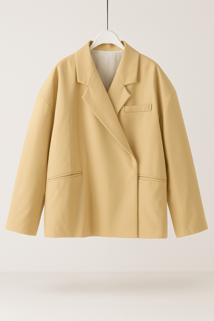Knopfloser Damen Oversize Blazer auf Model, perfekt für einen stilvollen, entspannten Auftritt. Bequeme Passform.