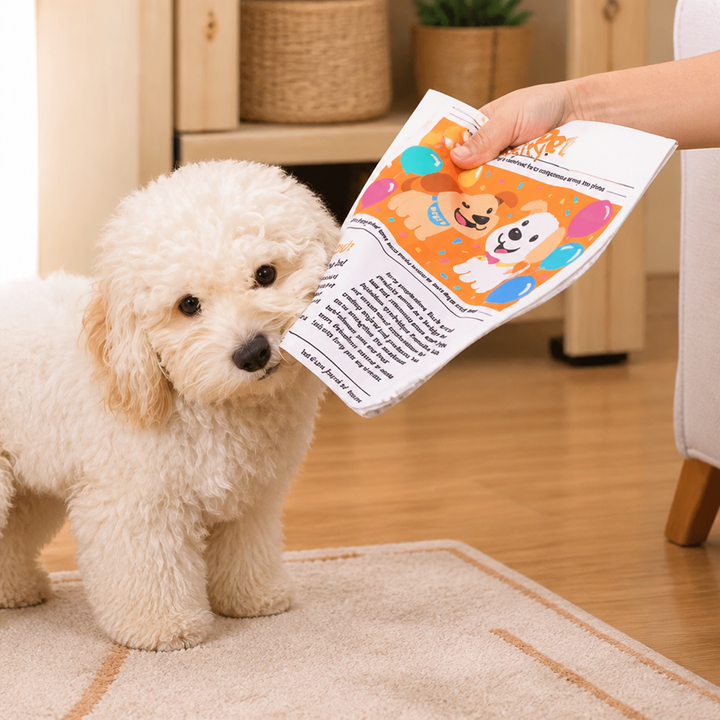 Robustes, interaktives Hundespielzeug in Zeitungsoptik mit Knistereffekt für langanhaltenden Spielspaß.