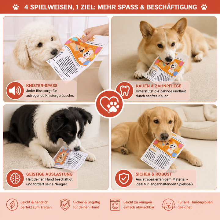 Interaktives Hundespielzeug mit spannendem Knistereffekt, sehr robust für aktive Hunde und langes Spiel.