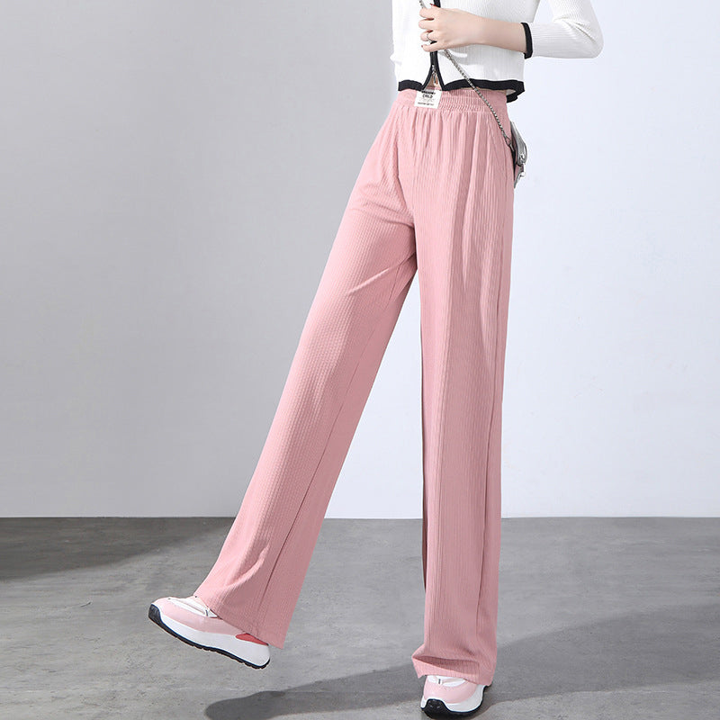 Bequeme Alltagshose für Damen, High Waist, weites Bein, knitterarm und leicht, ideal für den Sommer.