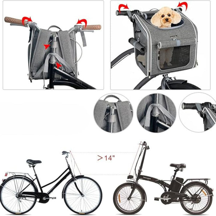 Praktische Hunde Tragetasche, nutzbar als Fahrradkorb für Hunde & Auto Transportbox; ideal für unterwegs.