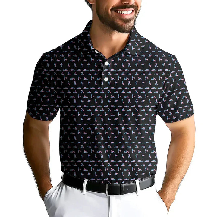 Slim Fit Poloshirt Herren schwarz mit Print; modernes Design für einen stylischen Auftritt. Stretch.