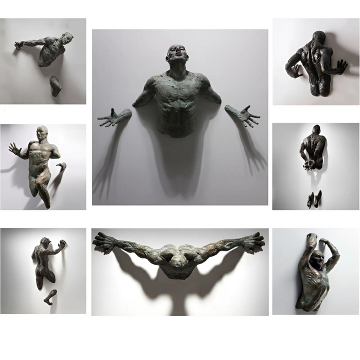 Moderne Harz-Skulptur als ausdrucksstarke Wanddekoration, ideale Kunstfigur für Ihr Wohnzimmer.