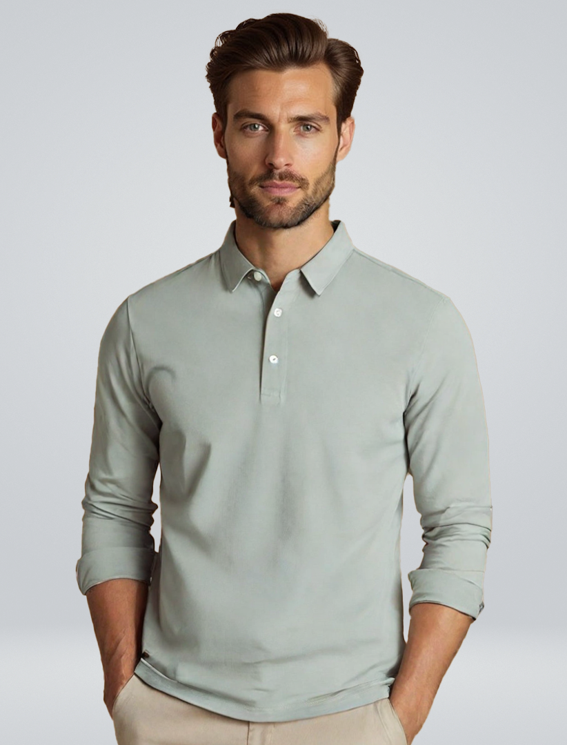 Bequemes Herren Langarm Polo im klassischen Stil, ideal für Freizeit & Business Casual Mode.