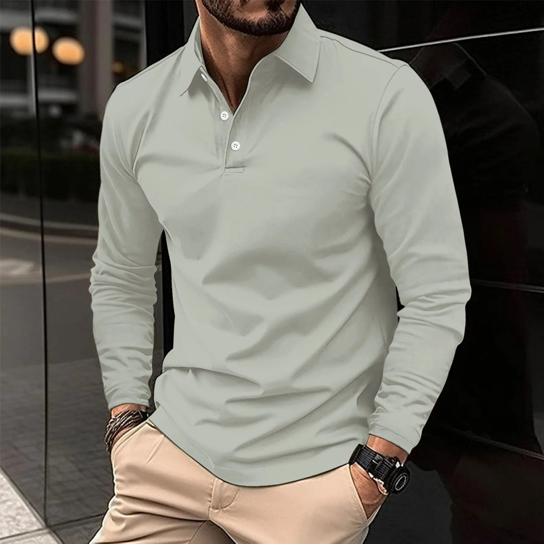 Elegantes Herren Langarm Poloshirt mit feinem Kragen und Knopfleiste, perfekt für Herrenmode.