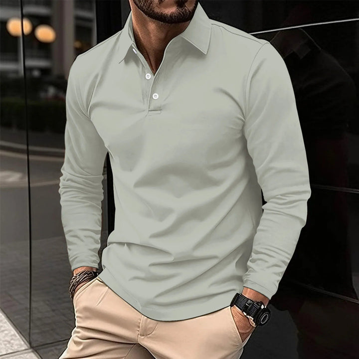 Elegantes Herren Langarm Poloshirt mit feinem Kragen und Knopfleiste, perfekt für Herrenmode.