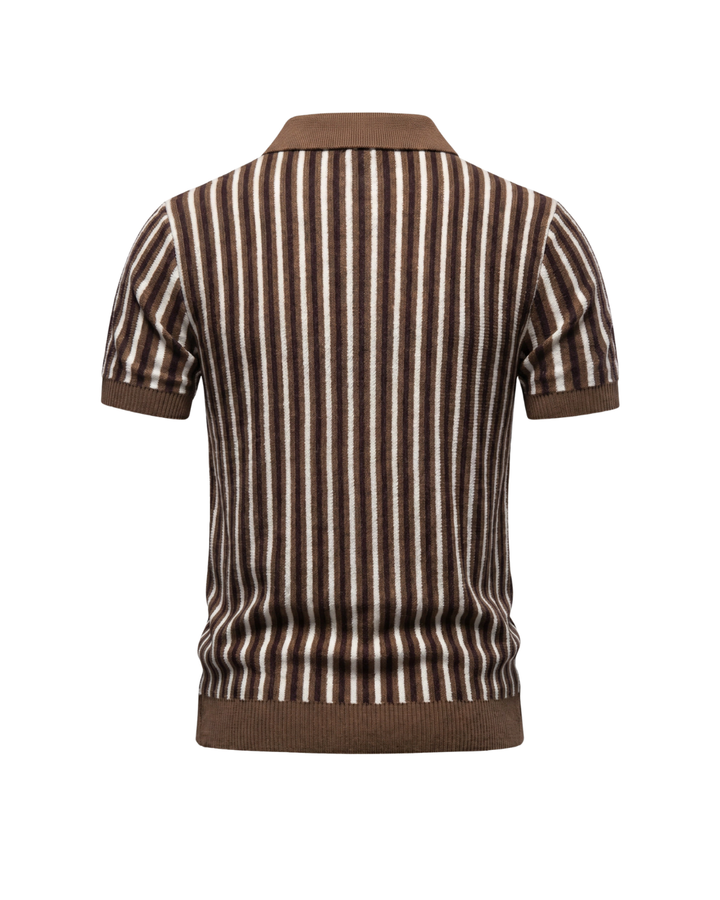Vintage Herren Strick-Poloshirt gestreift, ideal für Smart Casual Sommer Outfits & Alltagskleidung.