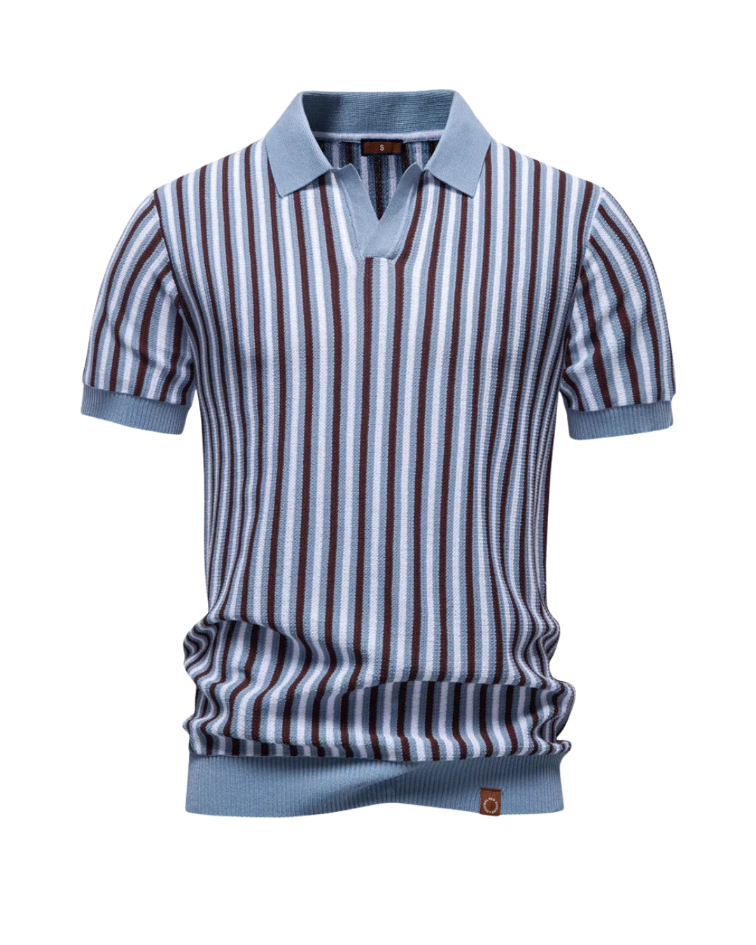 Elegantes Herren Strick-Polohemd mit Streifenmuster, bequeme Freizeitkleidung für den modernen Mann.