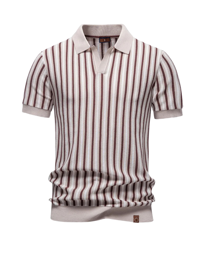 Smart Casual Herren Strick-Polo mit Streifenmuster, perfekt für elegante Freizeit-Looks & Alltag.
