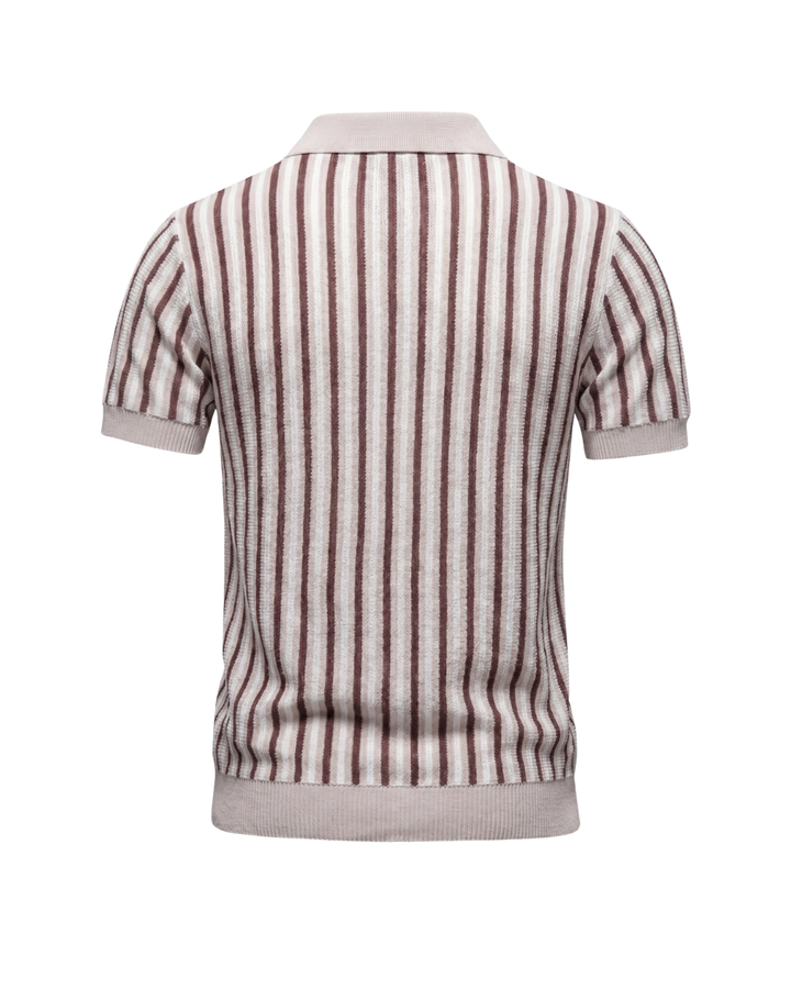 Hochwertiges Herren Strick-Poloshirt gestreift, eleganter Vintage Stil, ideal für Sommer Freizeitkleidung.