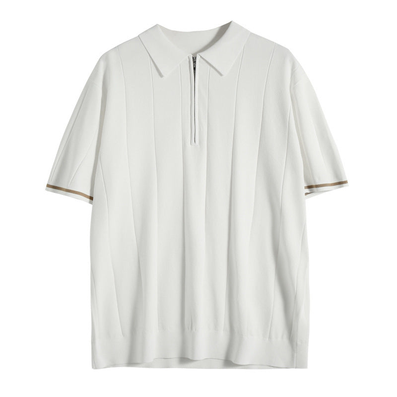 Herren Strick-Poloshirt kurzarm, modern mit Reißverschluss. Gestreiftes Slim Fit Polo für sportlich-elegante Männer.