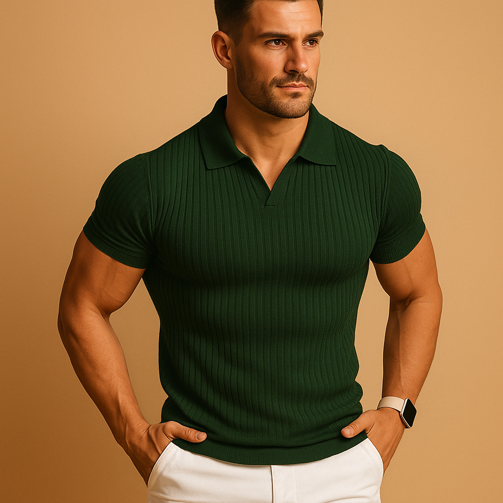 Herren Slim Fit Poloshirt, V-Ausschnitt, modern und bequem, vielseitig für Smart Casual und Freizeit.