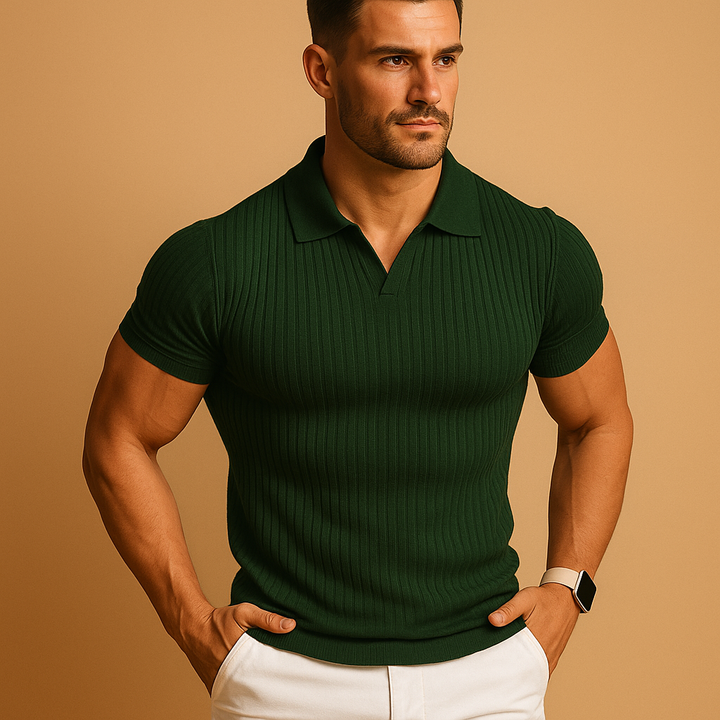 Herren Slim Fit Poloshirt, V-Ausschnitt, modern und bequem, vielseitig für Smart Casual und Freizeit.