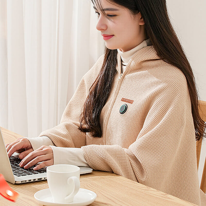 Vielseitige tragbare Damen Heizdecke, in Apricot, mit 3 Wärmestufen für Büro, Zuhause oder Reisen.