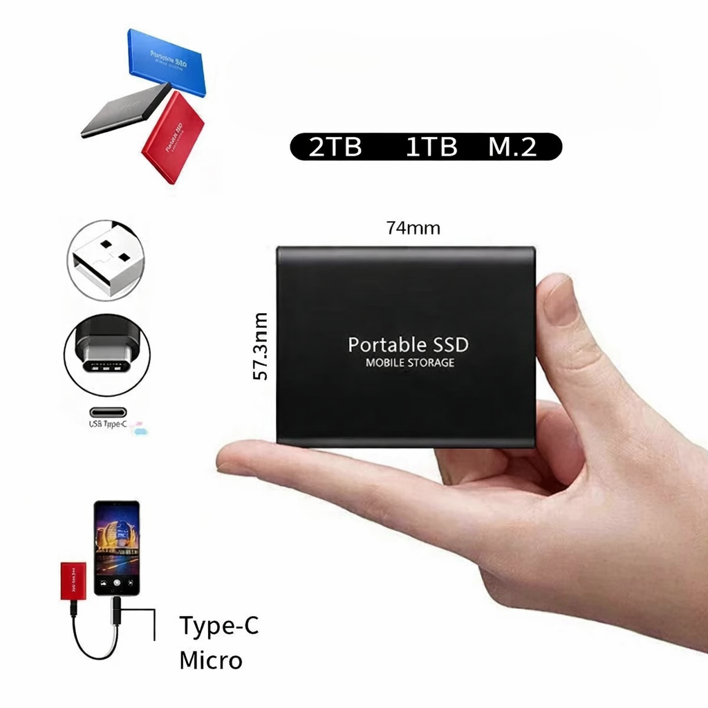 Externe 2TB SSD (USB Laufwerk), schneller Zusatzspeicher für Laptop & PC, ideal für große Datenmengen und Projekte.