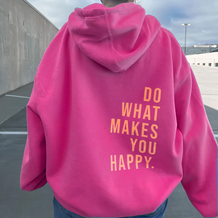 Lässiger Damen Kapuzenpullover 'DO WHAT MAKES YOU HAPPY' in Blau, perfekter Statement Hoodie für alle Jahreszeiten.