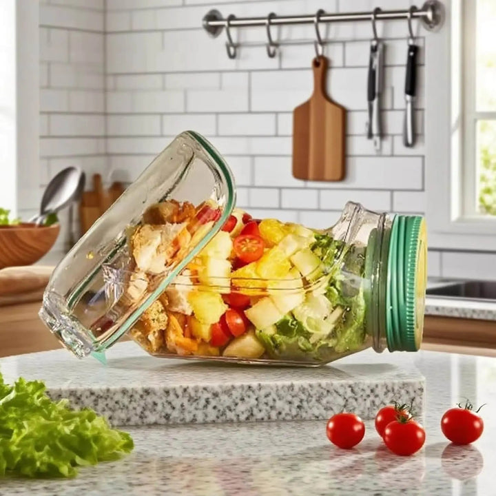 Praktischer Salatbecher für gesunde Mahlzeiten, auslaufsicher für Transport und Aufbewahrung.