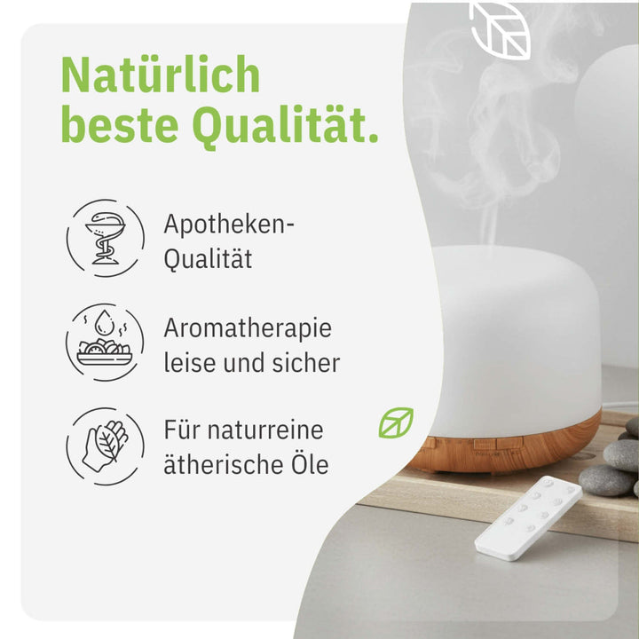 Vielseitiger 500 ml Aromadiffusor: Ultraschall, LED, Fernbedienung. Auch als Luftbefeuchter für besseres Raumklima.
