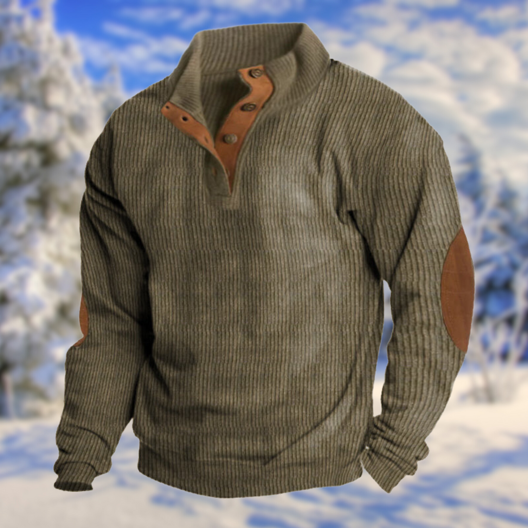 Bequemer Herren Langarm-Pullover mit Stehkragen & Knopfleiste. Perfekter Strickpullover für Casual- und Freizeit-Outfits.