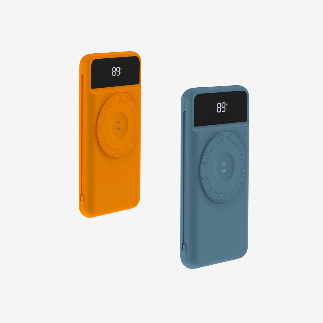 Reiseladegerät Doppelpack: Universelle 10.000 mAh Powerbanks, Qi-Laden & integrierte Kabel.