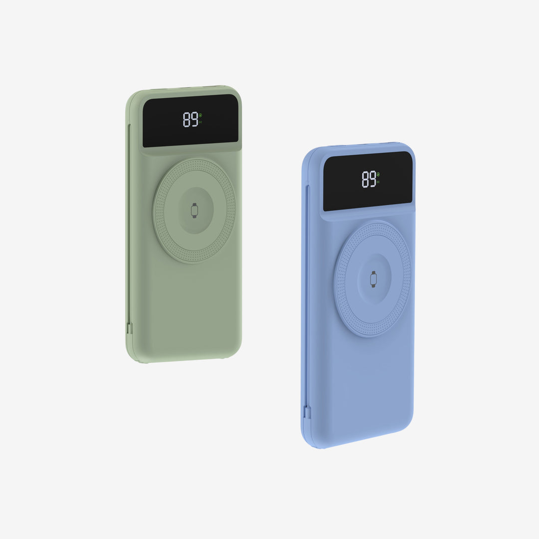 Zwei universelle 10.000 mAh Powerbanks als 5-in-1 Reiseladegerät für Smartphones & Tablets.