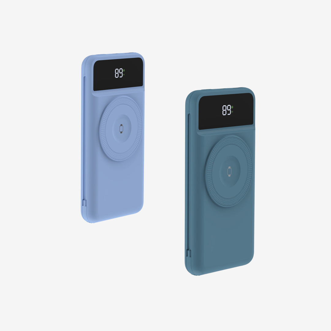 Zwei mobile Ladegeräte 10.000 mAh im Doppelpack mit USB-C & Lightning für jede Reise.