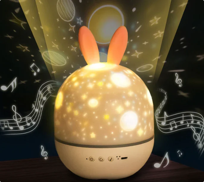 Geschenkidee: Nachtlicht Projektor mit Musik & Sternenhimmel für Kinder; LED Licht als Schlafhilfe im Kinderzimmer.