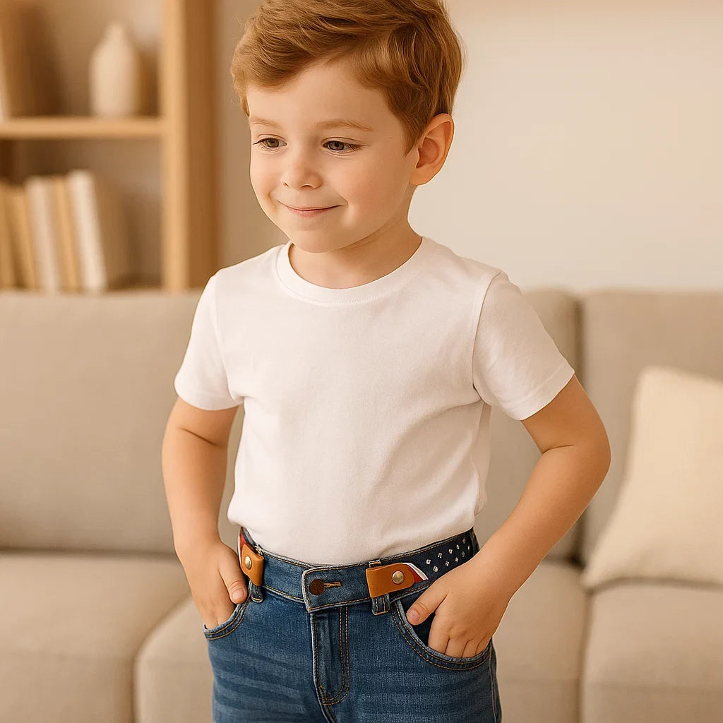 Unisex elastischer Kindergürtel mit Karomuster, verstellbar für optimalen Halt.