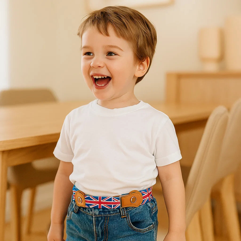Elastischer Gürtel für Kinder mit bunten Streifen, bequem und alltagstauglich.
