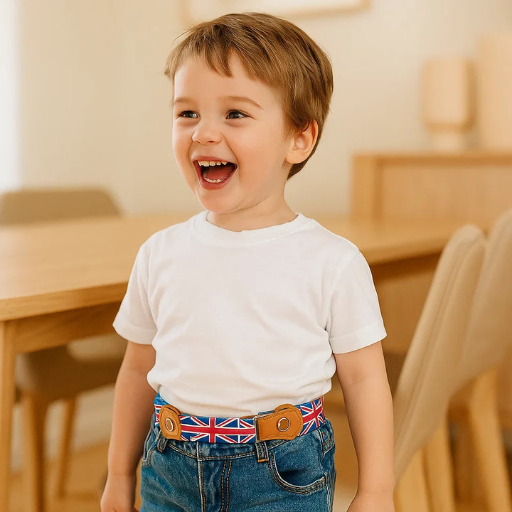 Elastischer Gürtel für Kinder mit bunten Streifen, bequem und alltagstauglich.
